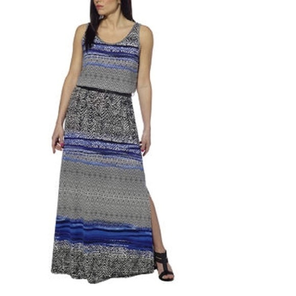 Fever Blue and Black Tribal printed maxi dress